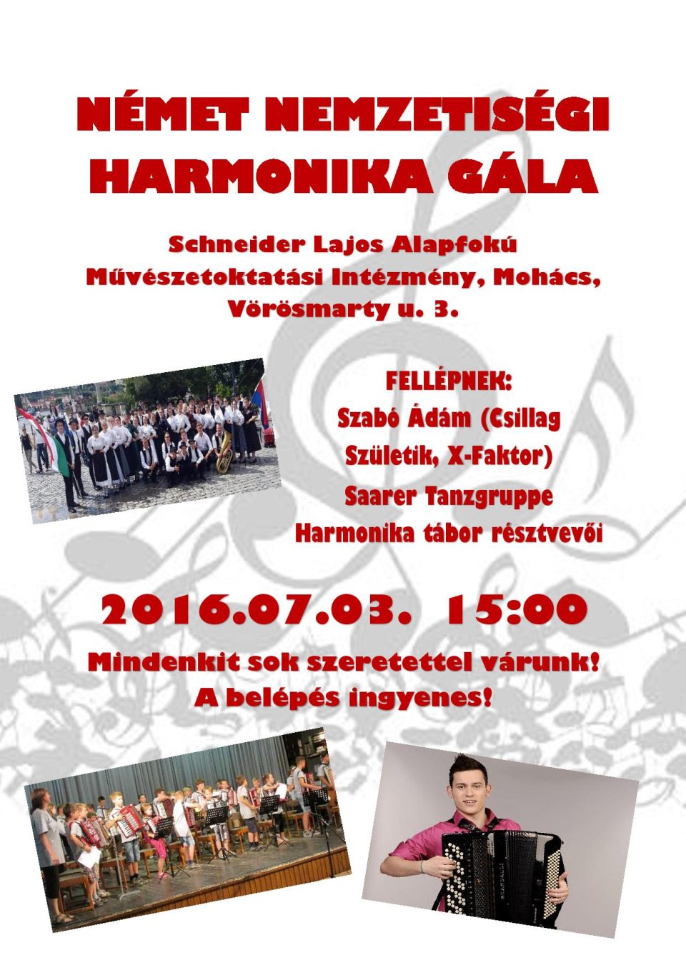 Plakát a Német Nemzetiségi Harmonika Gáláról.